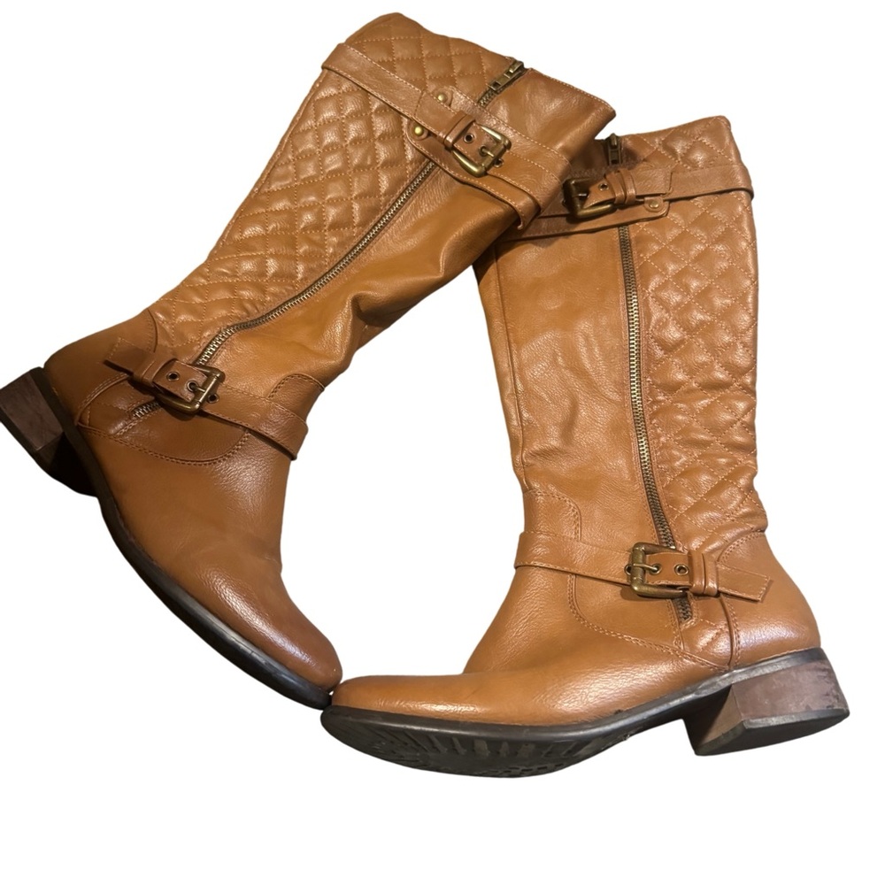 Tan Quilted Leather Knee-High Boots